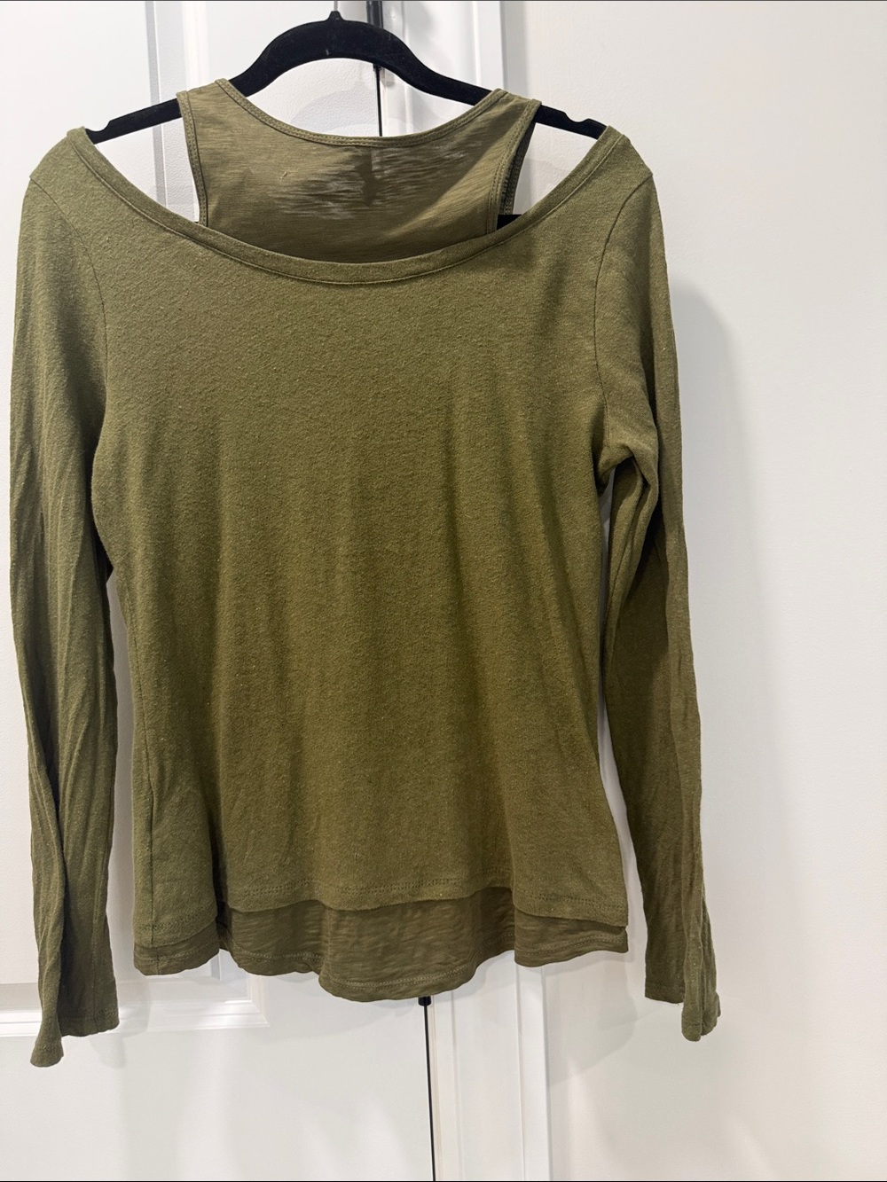 Anthropologie Olive Green Long Sleeve Layered Top - Picture 4 of 4